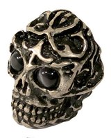 Potiknopf Skull Antik Silbern/Klare Augen Push On